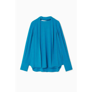 NWOT Women's COS Cape-Detail Scarf Blouse Long Sleeve Turquoise US 14